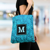 Turkoois monogram blad patroon vet moderne gewoont tote bag