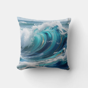 Turkoois Oceaan Golf Gouden Swirl Kussen