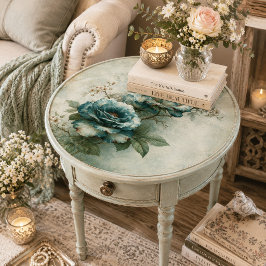 Turkoois olieverfschilderij vintage rozen tak deco tissuepapier