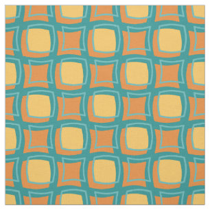 Turkoois Oranje geel retro patroon Stof