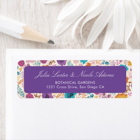Turkoois Paars Geel Lente Weide Bloemen Bruiloft Etiket (Insitu)