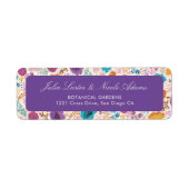 Turkoois Paars Geel Lente Weide Bloemen Bruiloft Etiket (Voorkant)