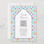 Turkoois Paars Perzisch Mozaïek QR Code Moslim Bru Kaart (Achterkant)