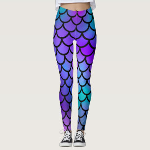 Turkoois Paars Roze Blauw Zeemeermin Schubben Fant Leggings