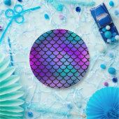 Turkoois Paars Roze Blauwe Zeemeermin Schubben Fan Papieren Bordje (Feest)