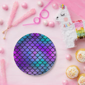 Turkoois Paars Roze Blauwe Zeemeermin Schubben Fan Papieren Bordje (Feest)