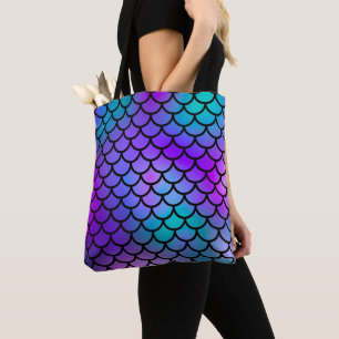 Turkoois Paars Roze Blauwe Zeemeermin Schubben Fan Tote Bag