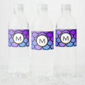 Turkoois Paars Roze Blauwe Zeemeermin Schubben Fan Waterfles Etiket (Flessen)