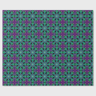 Turkoois, Paars & Roze Kaleidoscoop Fractal Patroo Cadeaupapier