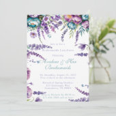 Turkoois Paarse Bloemen Bruidsmeisjes Luncheon Kaart (Staand voorkant)