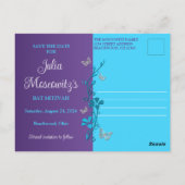 Turkoois, Paarse bloemen, vlinders vleermuis mitsw Briefkaart (Achterkant)