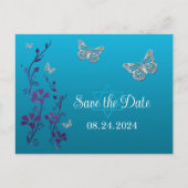 Turkoois, Paarse bloemen, vlinders vleermuis mitsw Briefkaart (Voorkant)