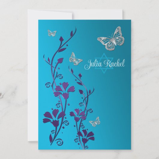 Turkoois, Paarse bloemen, vlinders vleermuis mitsw Kaart (Voorkant)