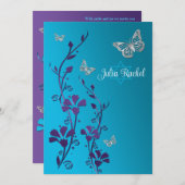 Turkoois, Paarse bloemen, vlinders vleermuis mitsw Kaart (Voorkant / Achterkant)