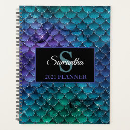 Turkoois Paarse Glitter Zeemeermin Schubben Monogr Planner