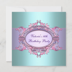 Turkoois Paarse Sweet Sixteen Verjaardagsfeestje Kaart