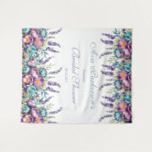 Turkoois Paarse Wilde Bloemen Bruidsdiner Wandkleed (Voorkant (horizontaal))