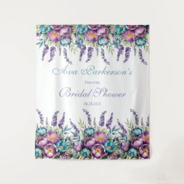Turkoois Paarse Wilde Bloemen Bruidsdouche Wandkleed