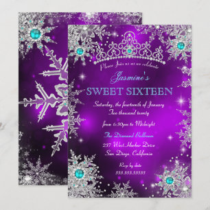 Turkoois Paarse Winter Wonderland Sweet 16 Sneeuwv Kaart