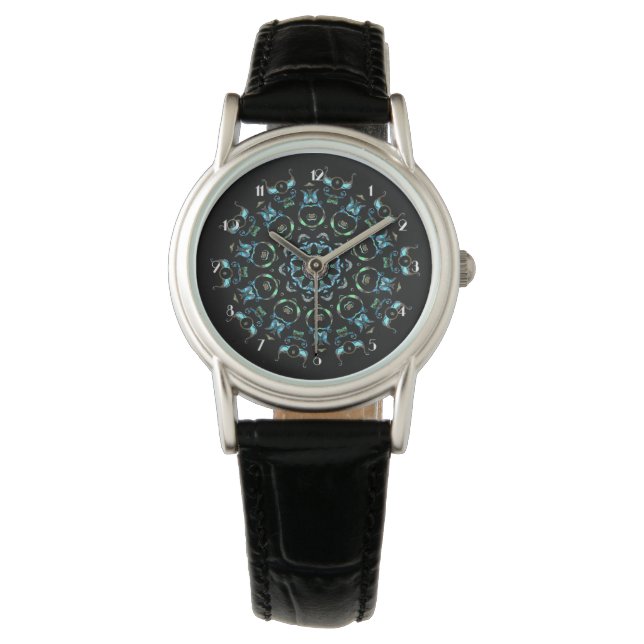 Turkoois Parel Mandala Pols Horloge (Voorkant)
