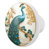 Turkoois Pauwen Oog Gouden Tak Witte Bloemen Keramische Knop (Rechts)