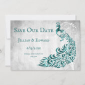Turkoois Pauwenblad Wig Save The Date Aankondiging (Voorkant)