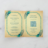 Turkoois Pauwveer QR-code Indiase Trouwdag (Binnen)
