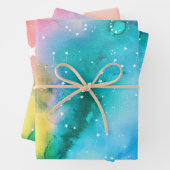 Turkoois Perzikbloesem Kleurrijke Hemellichamen Inpakpapier Vel (In situ)