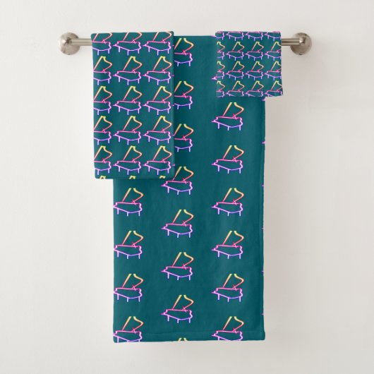 Turkoois Piano Versierd Bad Handdoek (Insitu)