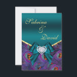 Turkoois pruim pauw receptiekaart RSVP kaartje<br><div class="desc"></div>