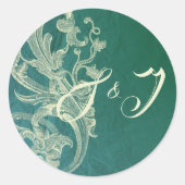 Turkoois Rococo Rol met Elegant Monogram Ronde Sticker (Voorkant)