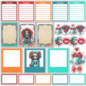 Turkoois Rode Rozen Suiker Schedels Set 2 Planner Sticker (Voorkant)