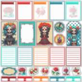 Turkoois Rode Rozen Suiker Schedels Set 4 Planner Sticker (Voorkant)