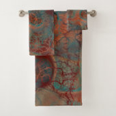 Turkoois, rood en roest marmer abstract bad handdoek (Insitu)