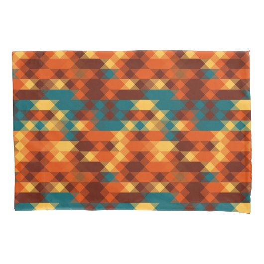Turkoois, rood, oranje en geel geometrisch kussensloop (Voorkant)