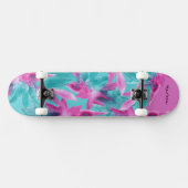 Turkoois Roze Abstracte Hawaiaanse Bloemen Persoonlijk Skateboard (Horizontaal)