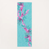Turkoois Roze Abstracte Hawaiaanse Bloemen Yogamat (Voorkant)