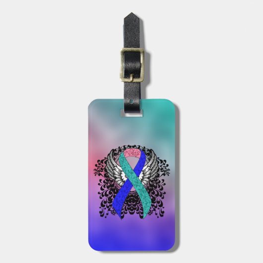 Turkoois/Roze/Blauw lint met vleugels Bagagelabel (Voorkant verticaal)