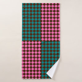Turkoois Roze Bruin Geruit Diamant Patroon Badhanddoek