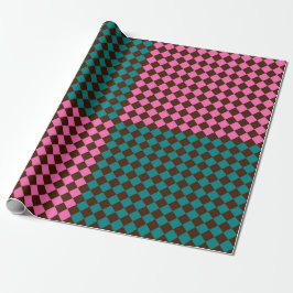 Turkoois Roze Bruin Geruit Diamant Patroon Cadeaupapier