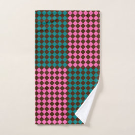 Turkoois Roze Bruin Geruit Diamant Patroon Handdoek