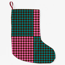 Turkoois Roze Bruin Geruit Diamant Patroon Kleine Kerstsok