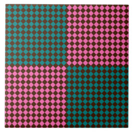 Turkoois Roze Bruin Geruit Diamant Patroon Tegeltje