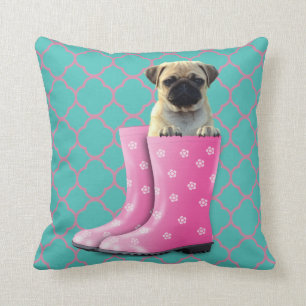 Turkoois Roze Huis Decor PUG Kussen