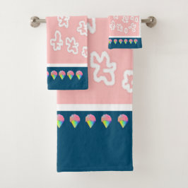 Turkoois + Roze + IJshoorntjes Bad Handdoek Set