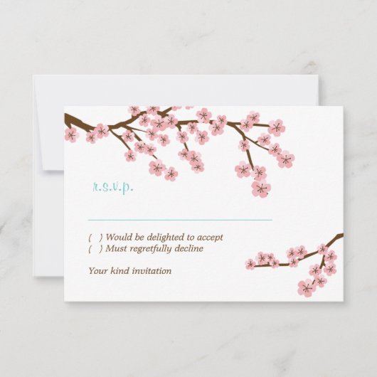 Turkoois & Roze Kersenbloesem RSVP met enveloppen Kaart (Voorkant)