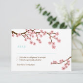 Turkoois & Roze Kersenbloesem RSVP met enveloppen Kaart (Staand voorkant)