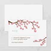 Turkoois & Roze Kersenbloesem RSVP met enveloppen Kaart (Voorkant / Achterkant)