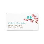 Turkoois & Roze Kersenbloesem Trouwadres Etiket (Voorkant)