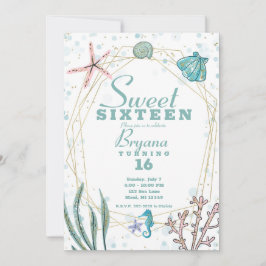 Turkoois & Roze Onder de Zee Whimsisch Sweet 16 Fe Kaart